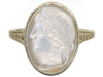 18ct White Gold Ring With Carved Moonstone Cameo