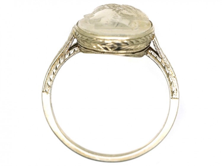 18ct White Gold Ring With Carved Moonstone Cameo