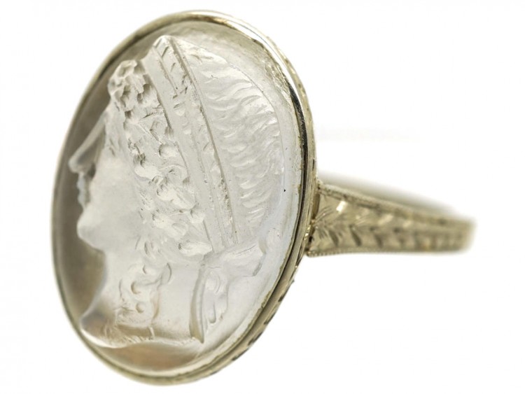 18ct White Gold Ring With Carved Moonstone Cameo
