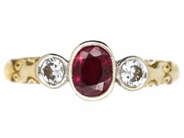 18ct Gold, Ruby & Diamond Three Stone Ring
