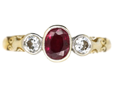 18ct Gold, Ruby & Diamond Three Stone Ring