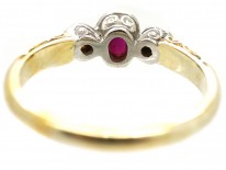 18ct Gold, Ruby & Diamond Three Stone Ring