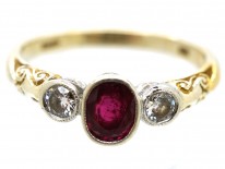 18ct Gold, Ruby & Diamond Three Stone Ring