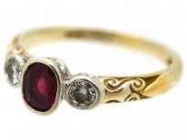 18ct Gold, Ruby & Diamond Three Stone Ring