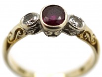 18ct Gold, Ruby & Diamond Three Stone Ring