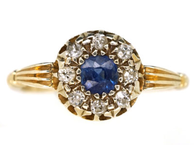 Edwardian 18ct Gold Sapphire & Diamond Cluster Ring