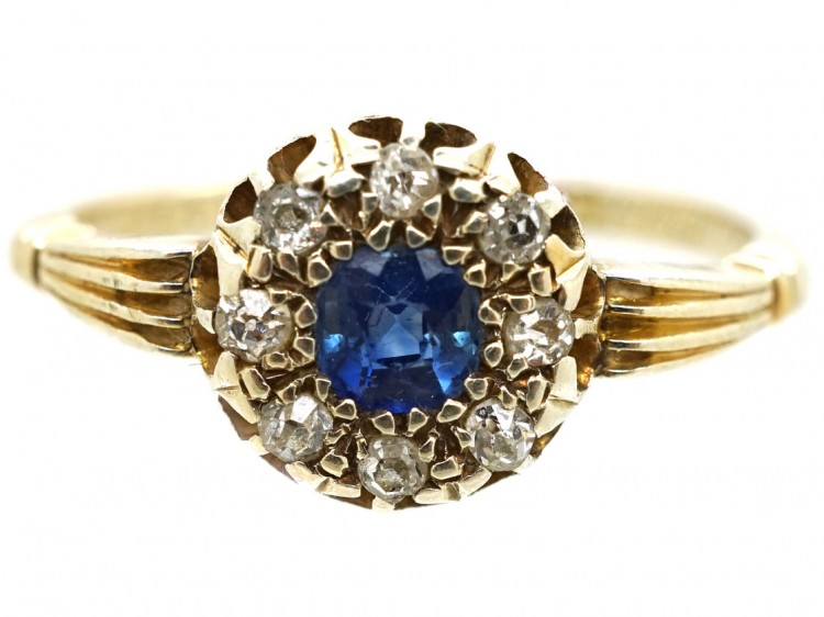 Edwardian 18ct Gold Sapphire & Diamond Cluster Ring