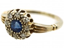 Edwardian 18ct Gold Sapphire & Diamond Cluster Ring