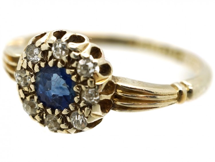Edwardian 18ct Gold Sapphire & Diamond Cluster Ring