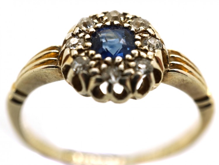 Edwardian 18ct Gold Sapphire & Diamond Cluster Ring