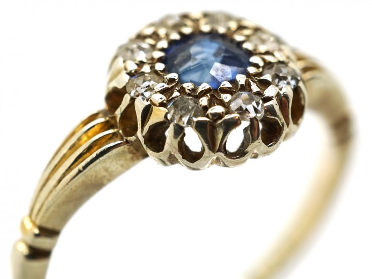 Edwardian 18ct Gold Sapphire & Diamond Cluster Ring