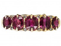 Victorian 18ct Gold Five Stone Ruby Carved Half Hoop Ring