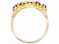 Victorian 18ct Gold Five Stone Ruby Carved Half Hoop Ring