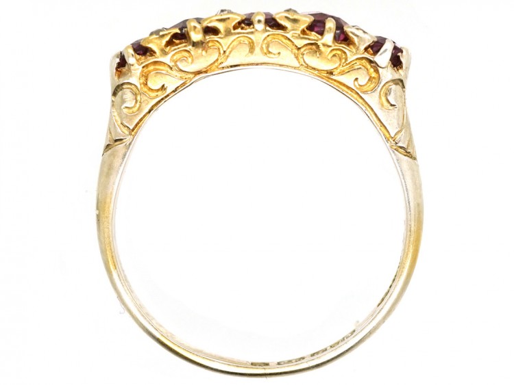 Victorian 18ct Gold Five Stone Ruby Carved Half Hoop Ring