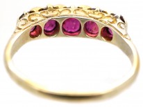 Victorian 18ct Gold Five Stone Ruby Carved Half Hoop Ring