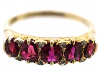 Victorian 18ct Gold Five Stone Ruby Carved Half Hoop Ring