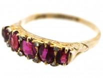 Victorian 18ct Gold Five Stone Ruby Carved Half Hoop Ring