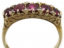 Victorian 18ct Gold Five Stone Ruby Carved Half Hoop Ring