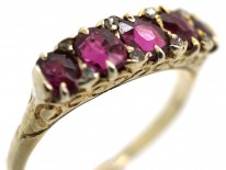 Victorian 18ct Gold Five Stone Ruby Carved Half Hoop Ring