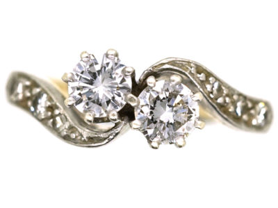 Edwardian 18ct Gold & Platinum, Two Stone Diamond Crossover Ring