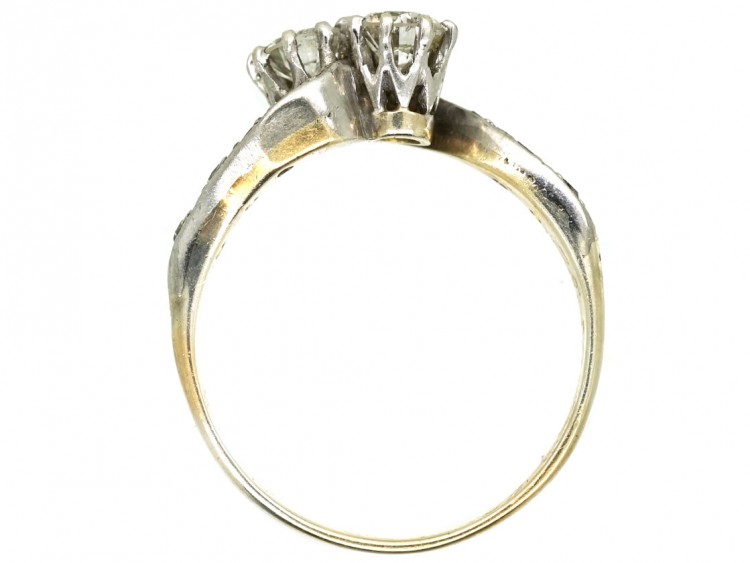 Edwardian 18ct Gold & Platinum, Two Stone Diamond Crossover Ring