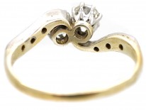 Edwardian 18ct Gold & Platinum, Two Stone Diamond Crossover Ring