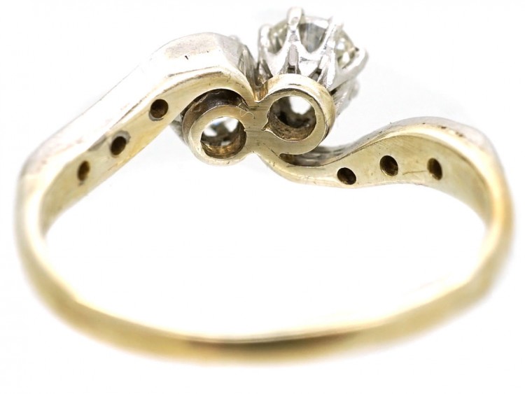 Edwardian 18ct Gold & Platinum, Two Stone Diamond Crossover Ring