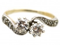 Edwardian 18ct Gold & Platinum, Two Stone Diamond Crossover Ring