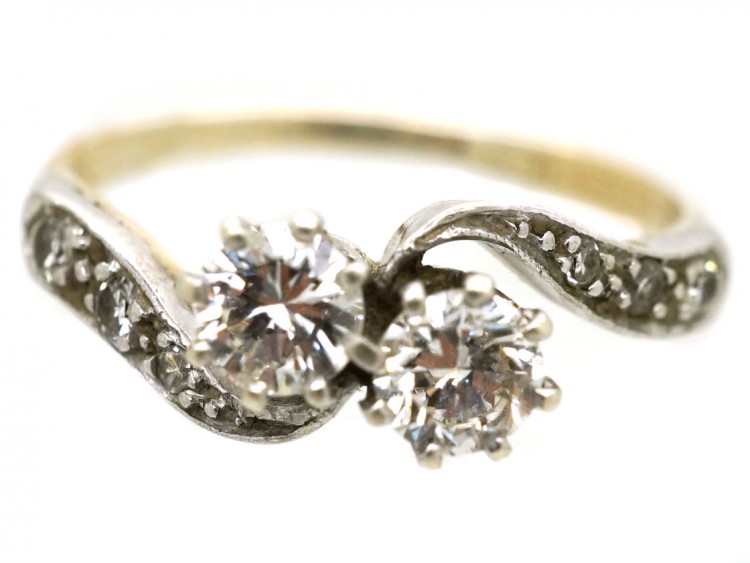 Edwardian 18ct Gold & Platinum, Two Stone Diamond Crossover Ring