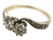 Edwardian 18ct Gold & Platinum, Two Stone Diamond Crossover Ring