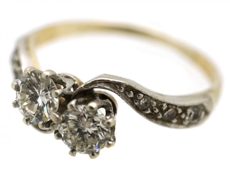 Edwardian 18ct Gold & Platinum, Two Stone Diamond Crossover Ring