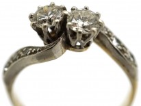 Edwardian 18ct Gold & Platinum, Two Stone Diamond Crossover Ring