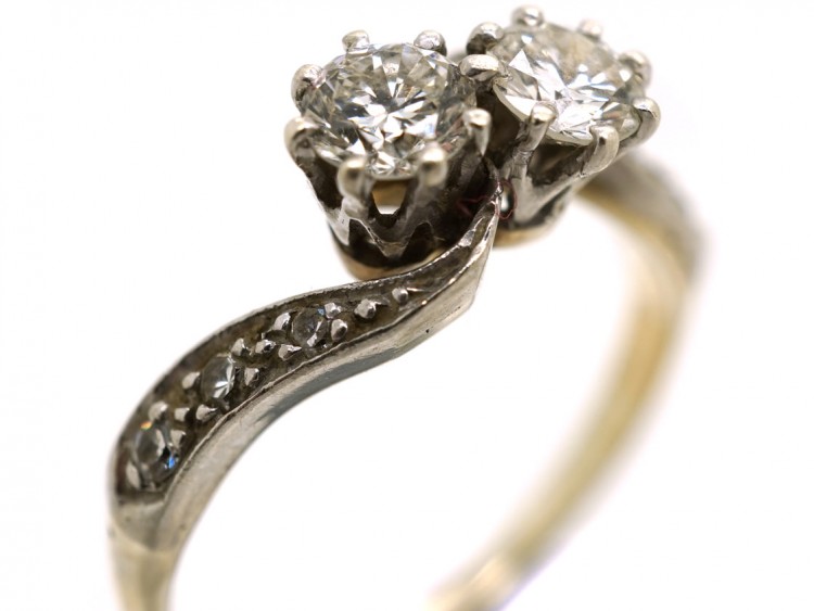 Edwardian 18ct Gold & Platinum, Two Stone Diamond Crossover Ring