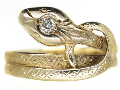 Edwardian 14ct Gold Snake Ring Set With a Diamond