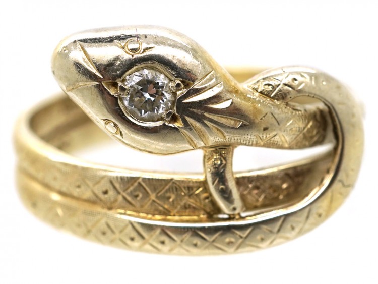 Edwardian 14ct Gold Snake Ring Set With a Diamond