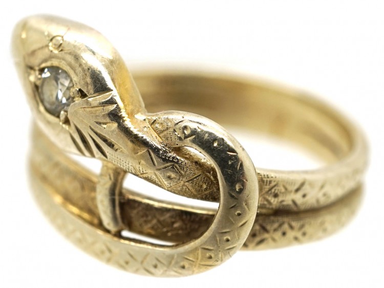 Edwardian 14ct Gold Snake Ring Set With a Diamond