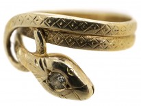 Edwardian 14ct Gold Snake Ring Set With a Diamond