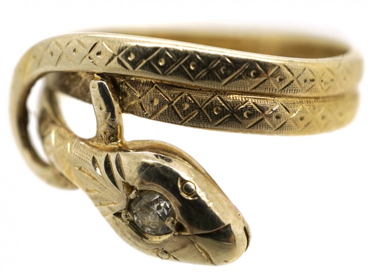 Edwardian 14ct Gold Snake Ring Set With a Diamond