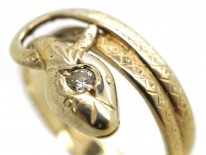 Edwardian 14ct Gold Snake Ring Set With a Diamond