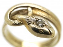 Edwardian 14ct Gold Snake Ring Set With a Diamond
