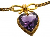 Edwardian 9ct Gold & Amethyst Hearts Necklace