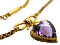 Edwardian 9ct Gold & Amethyst Hearts Necklace