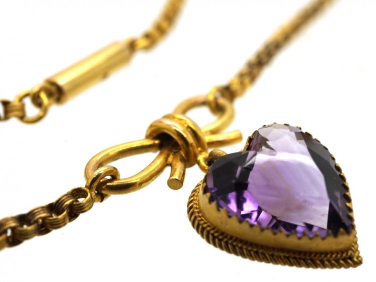 Edwardian 9ct Gold & Amethyst Hearts Necklace