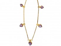 Edwardian 9ct Gold & Amethyst Hearts Necklace
