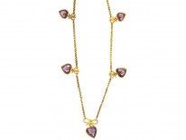 Edwardian 9ct Gold & Amethyst Hearts Necklace