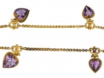 Edwardian 9ct Gold & Amethyst Hearts Necklace