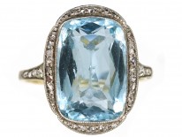 Edwardian 18ct Gold & Platinum, Aquamarine & Diamond Ring