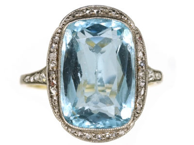 Edwardian 18ct Gold & Platinum, Aquamarine & Diamond Ring