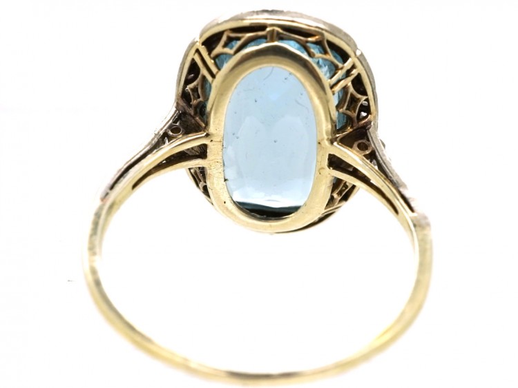 Edwardian 18ct Gold & Platinum, Aquamarine & Diamond Ring