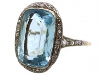 Edwardian 18ct Gold & Platinum, Aquamarine & Diamond Ring